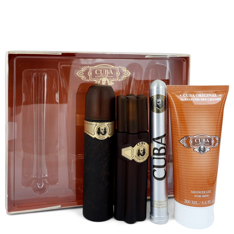 Cuba Gold Cologne by Fragluxe Cologne -- Gift Set - 3.3 oz Eau De Toilette Spray + 1.17 oz Eau De Toilette Spray + 3.3 oz After Shave + 6.7 oz Shower Gel
