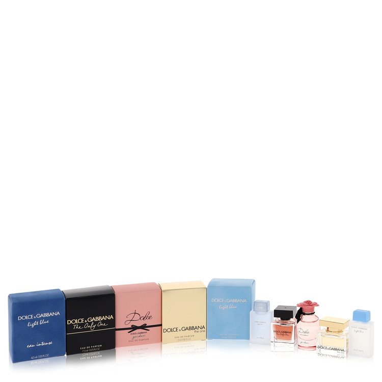 Dolce Garden Perfume by Dolce & Gabbana -- Gift Set - .15 oz Mini EDP in Light Blue Eau Intense + .25 oz Mini EDP in The Only One + .16 oz Mini EDP in Dolce Garden + .16 oz EDP in The One + .15 oz Mini EDT in Light Blue