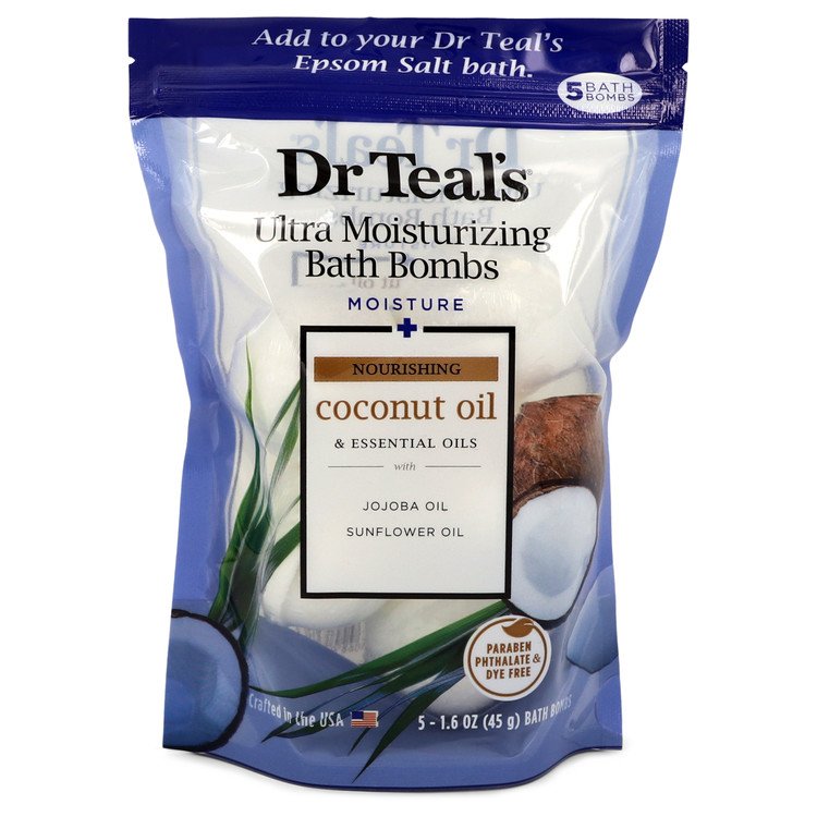 Dr Teal's Ultra Moisturizing Bath Bombs Cologne by Dr Teal's 1.6 oz Five (5) 1.6 oz Moisture Rejuvinating Bath Bombs with Coconut oil, Essential Oils, Jojoba Oil, Sunfower Oil (Unisex)