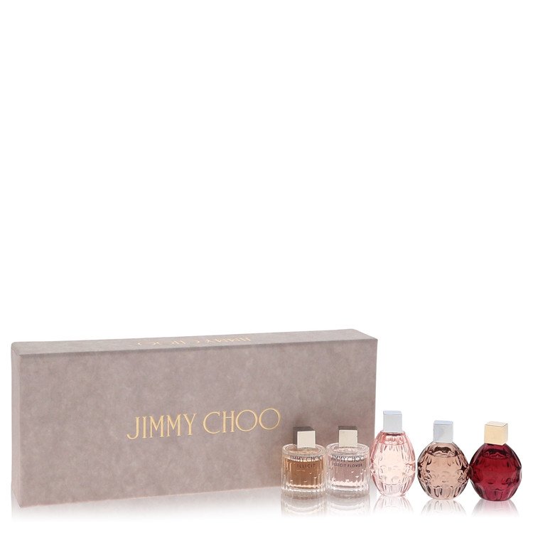 Jimmy Choo Fever Perfume by Jimmy Choo -- Gift Set - 3 x .15 oz Mini EDP Sprays in Jimmy Choo Illicit, Jimmy Choo, & Jimmy Choo Fever + 2 x .15 oz Mini EDT sprays in Jimmy Choo Illicit Flower & Jimmy Choo L’eau