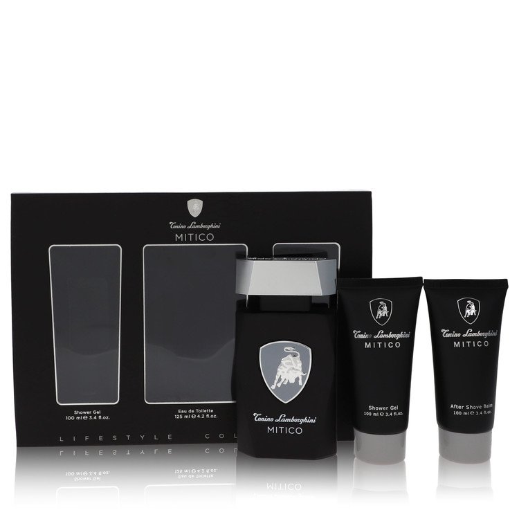 Lamborghini Mitico Cologne by Tonino Lamborghini -- Gift Set - 4.2 oz Eau De Toilette Spray + 3.4 oz Shower Gel + 3.4 oz After Shave Balm