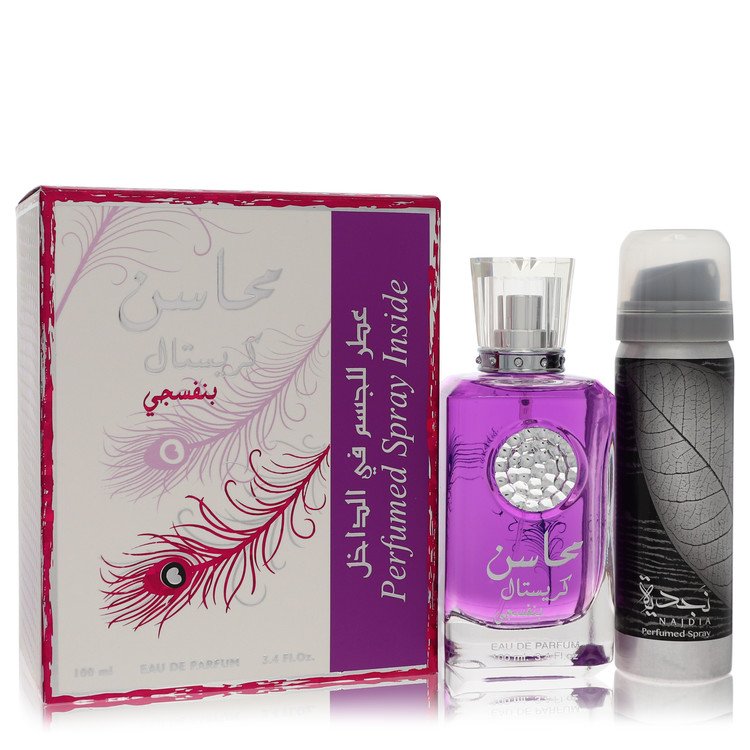 Lattafa Mahasin Crystal Violet Perfume by Lattafa 3.4 oz Eau De Parfum Spray with 1.7 oz Deodorant Spray