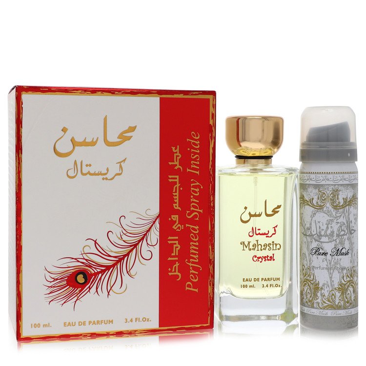 Lattafa Mahasin Crystal Perfume by Lattafa 3.4 oz Eau De Parfum Spray with 1.7 oz Deodorant Spray