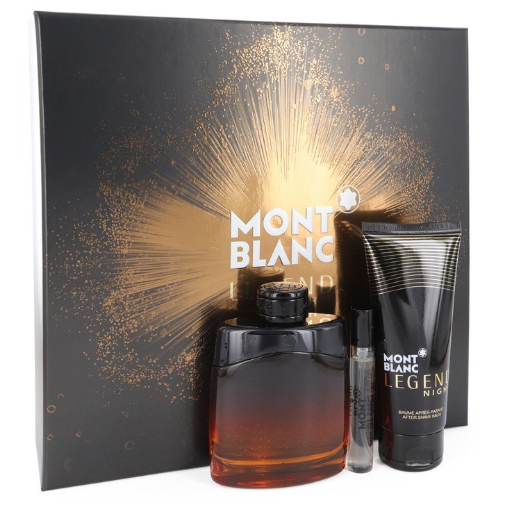 Montblanc Legend Night Cologne by Mont Blanc -- Gift Set - 3.3 oz Eau De Parfum Spray +.25 oz Mini EDP Spray + 3.3 oz After Shave Balm