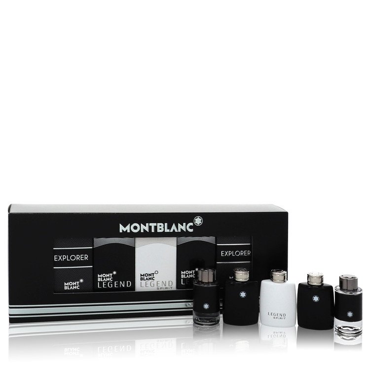 Montblanc Legend Cologne by Mont Blanc -- Gift Set - 2 x .15 oz Mini EDT in Montblanc Legend + 2 x .15 oz Mini EDP in Montblanc Explorer + .15 oz Mini EDT in Montblanc Legend Spirit