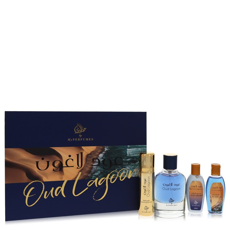 Oud Lagoon Perfume by My Perfumes -- Gift Set - 3.4 oz Eau De Parfum Spray + 3.4 oz Perfumed Hair & Body Mist + 2 oz Shower Gel + 2 oz Body Lotion