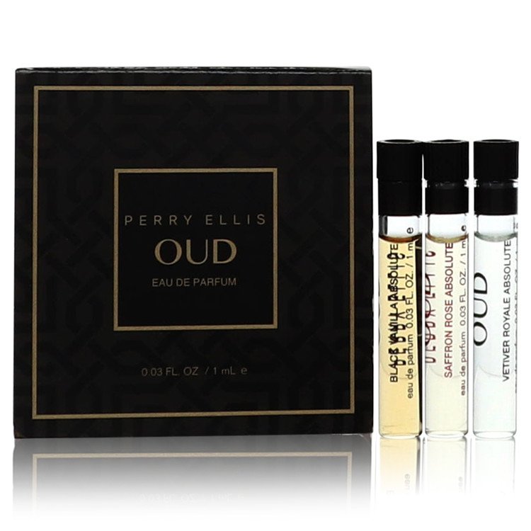 Perry Ellis Oud Black Vanilla Absolute Perfume Gift Set - Vial Set Includes Black Vanilla Absolute, Saffron Rose Absolute, Vetiver Royale Absolute all .03 oz Vials Guatemala