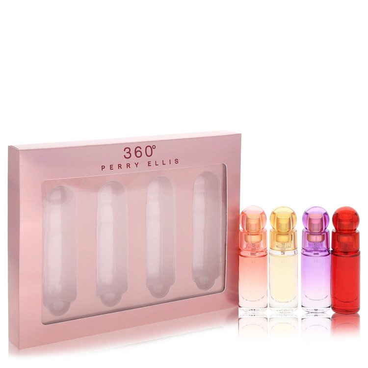 Perry Ellis 360 Coral Perfume by Perry Ellis Perfume -- Gift Set - .25 oz  EDP Spray Perry Ellis 360 Coral +.25 oz EDT Spray Perry Ellis 360 + .25 oz  EDP Spray Perry Ellis 360 Purple + .25 oz EDP Perry Ellis 360 Red