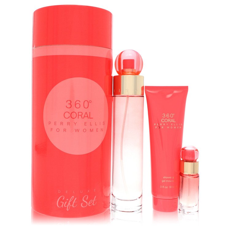 Perry Ellis 360 Coral Perfume Gift Set - 3.4 oz Eau de Parfum Spray + .25 oz Mini EDP Spray + 3 oz Shower Gel Guatemala