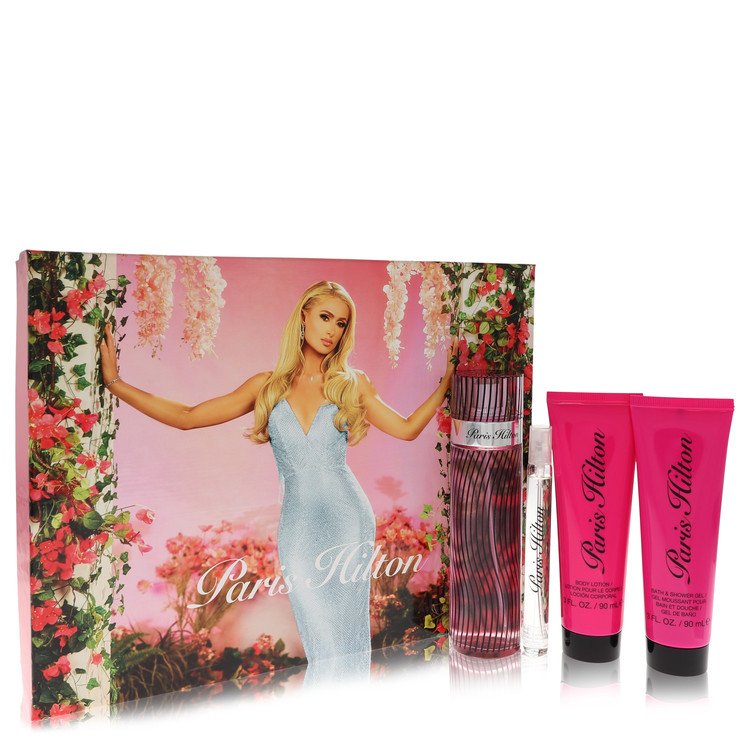 Paris Hilton Perfume by Paris Hilton -- Gift Set - 3.4 oz Eau De Parfum Spray + 3 oz Body Lotion + 3 oz Shower Gel + .34 oz Mini EDP Spray