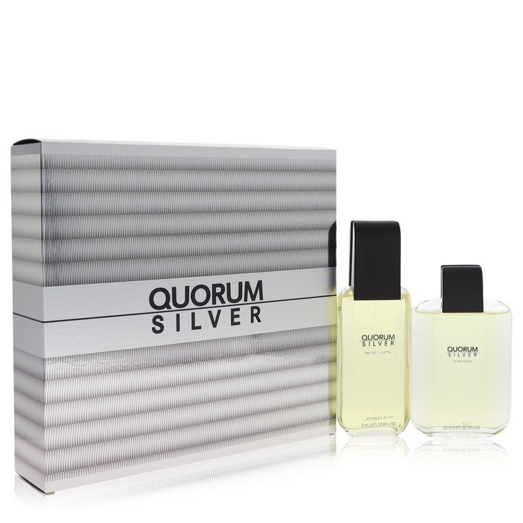 Image Of     Quorum Silver by Puig Men Gift Set 3.4 oz Eau De Toilette Spray + 3.4 oz After Shave    