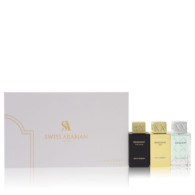 Shaghaf Oud Perfume by Swiss Arabian -- Gift Set - 3 x 2.5 oz Eau de Parfum in Shaghaf Oud, Shaghaf For Men, and Shaghaf Oud Aswad