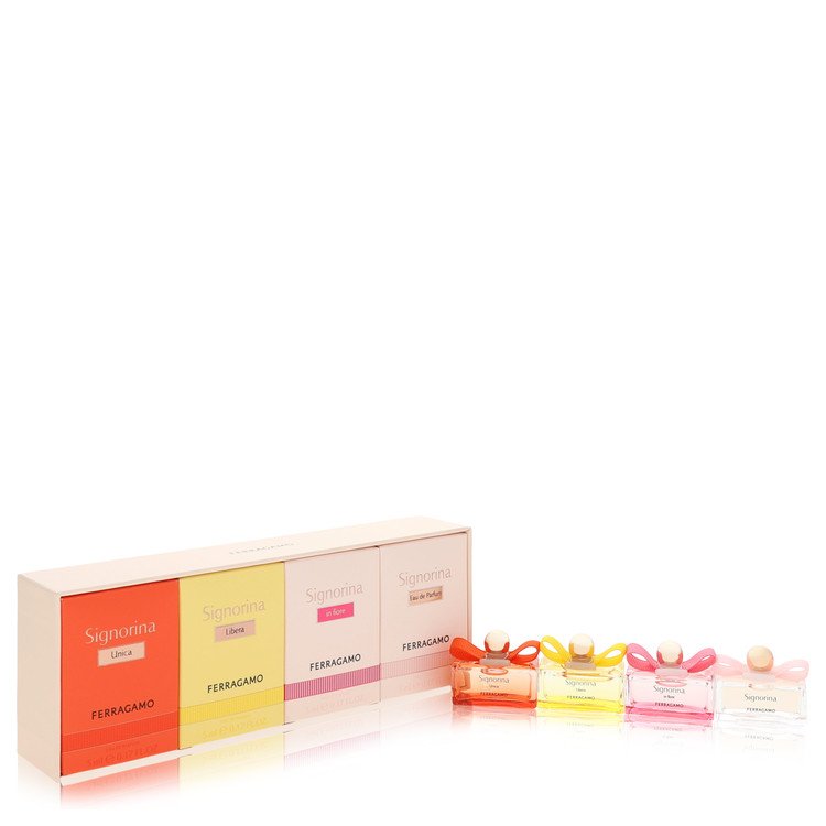 Signorina Perfume by Salvatore Ferragamo Perfume -- Gift Set - Signorina, Siginorina in Fiore, Signorina Libera, Signorina Unica each in 0.17 oz EDP size
