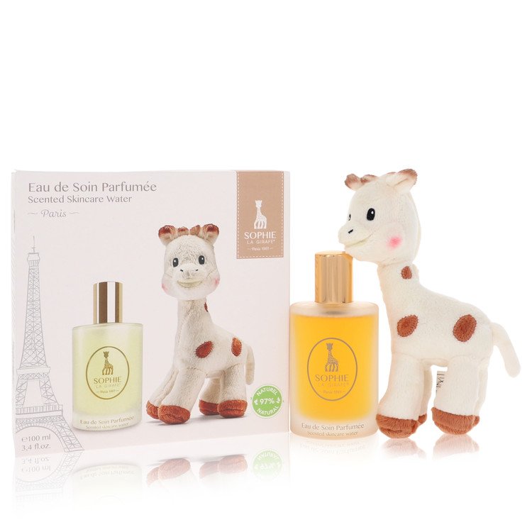 Sophie La Girafe Eau De Soin Parfumee Perfume Gift Set - 3.4 oz Scented Skincare Water (Alcohol-Free) + 1 Sophie La Girafe Soft Toy Guatemala