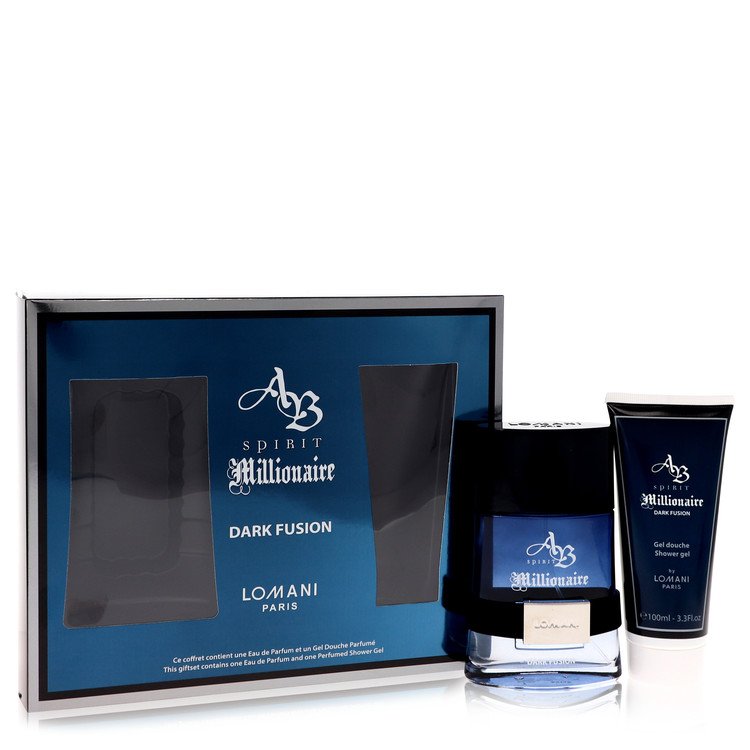 Spirit Millionaire Dark Fusion Cologne by Lomani -- Gift Set - 3.3 oz Eau De Parfum Spray + 3.3 oz Shower Gel