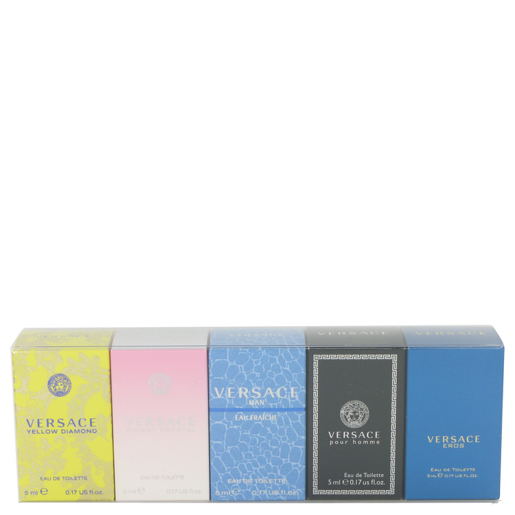 Versace Eros Cologne by Versace -- Gift Set - The Best of Versace Men's and Women's Miniatures Collection Includes Versace Eros, Versace Pour Homme, Versace Man Eau Fraiche, Bright Crystal, and Versace Yellow Diamond