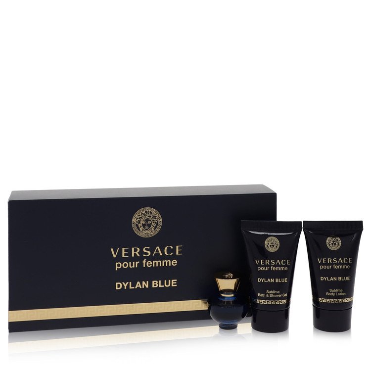 Versace Pour Femme Dylan Blue Perfume by Versace Perfume -- Gift Set - 0.17 oz Mini EDP + 0.8 oz Body Lotion + 0.8 oz Shower Gel