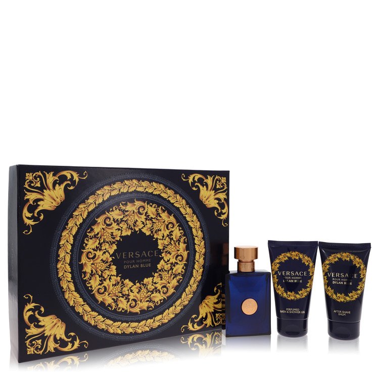 Versace Pour Homme Dylan Blue Cologne by Versace -- Gift Set - 1.7 oz Eau De Toilette Spray + 1.7 oz After Shave Balm + 1.7 oz Shower Gel