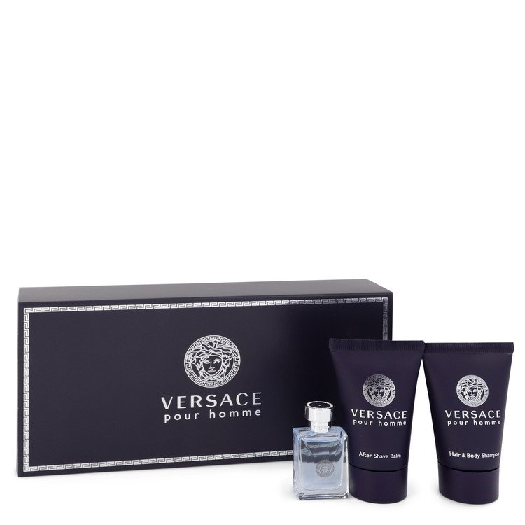 Versace Pour Homme Cologne by Versace -- Gift Set - .17 oz Mini EDT + .8 oz After Shave Balm + .8 oz Hair + Body Shampoo