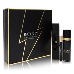 Bad Boy Cologne by Carolina Herrera -- Gift Set - 3.4 oz Eau De Toilette Spray + .34 oz Mini EDT Spray + 3.4 oz Deodorant Spray