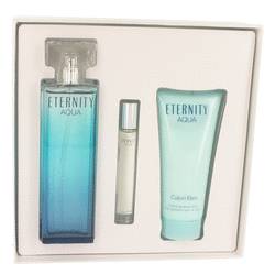 Eternity Aqua Perfume by Calvin Klein Perfume -- Gift Set - 3.4 oz Eau De Parfum Spray + 3.4 oz Body Lotion + .33 oz Mini EDP Roller Ball