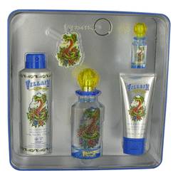 Ed Hardy Villain Cologne by Christian Audigier -- Gift Set - 4.2 oz Eau De Toilette Spray + 3 oz Hair & Body shampoo + 6 oz All Over Body Spray + .25 oz Mini EDT Spray + Key Chain with Tattoo Design