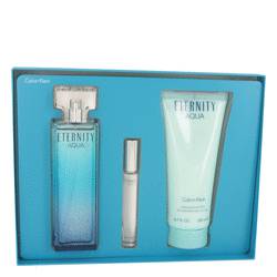 Eternity Aqua Perfume by Calvin Klein Perfume -- Gift Set - 3.4 oz Eau De Parfum Spray + 6.7 oz Body Lotion + .33 oz Mini EDP Roller Ball