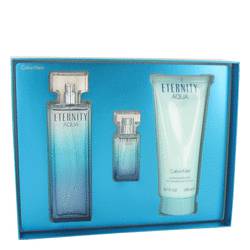 Eternity Aqua Perfume by Calvin Klein Perfume -- Gift Set - 3.4 oz Eau De Parfum Spray + 6.7 oz Body Lotion + .5 oz Mini EDP Spray