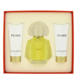 Flore Perfume by Carolina Herrera Perfume -- Gift Set - 3.4 oz Eau De Parfum Spray + 3.4 oz Body Lotion + 3.4 oz Shower Gel