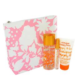 Happy To Be Perfume by Clinique Perfume -- Gift Set - 1.7 oz Eau De Parfum Spray + .2 oz Roll-on + 2.5 oz Body Cream in Cosmetic Bag