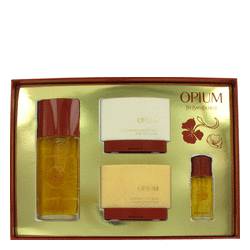 Opium Perfume by Yves Saint Laurent Perfume -- Gift Set - 1.6 oz Eau De Toilette Spray + 1.6 oz Shower Gel + 1.6 oz Body Lotion + .25 oz Mini EDT