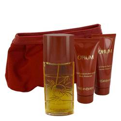Opium Perfume by Yves Saint Laurent Perfume -- Gift Set - 1.6 oz Eau De Toiltette Spray + 2.5 oz Body Moisturizer + 2.5 oz Shower Gel + Bag