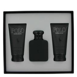 Polo Double Black Cologne by Ralph Lauren -- Gift Set - 2.5 oz Eau De Toilette Spray + 2.5 oz After Shave Gel + 2.5 oz Hair & Body Wash