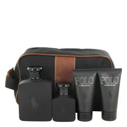 Polo Double Black Cologne by Ralph Lauren -- Gift Set - 4.2 oz Eau De Toilette Spray + 1.3 oz Eau De Toilette Spray + 1.7 oz After Shave Gel + 1.7 oz Shower Gel + Bag
