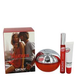 Red Delicious Perfume by Donna Karan Perfume -- Gift Set - 3.4 oz Eau De Parfum Spray+ .2 oz Roll on Pen + Lip Gloss